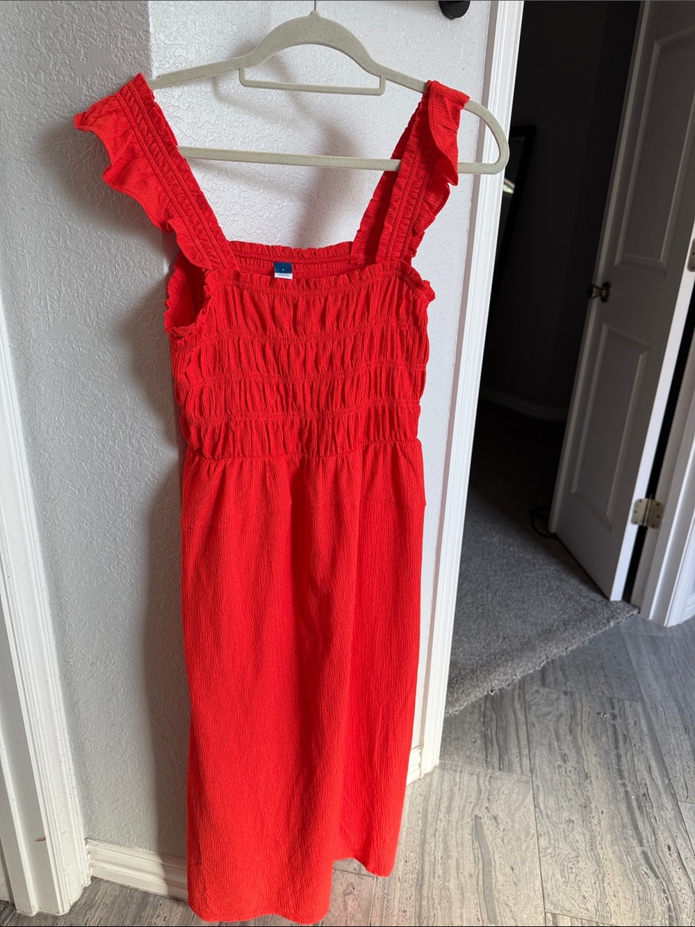 Old Navy Red Smocked Midi Dress with Ruffle Straps